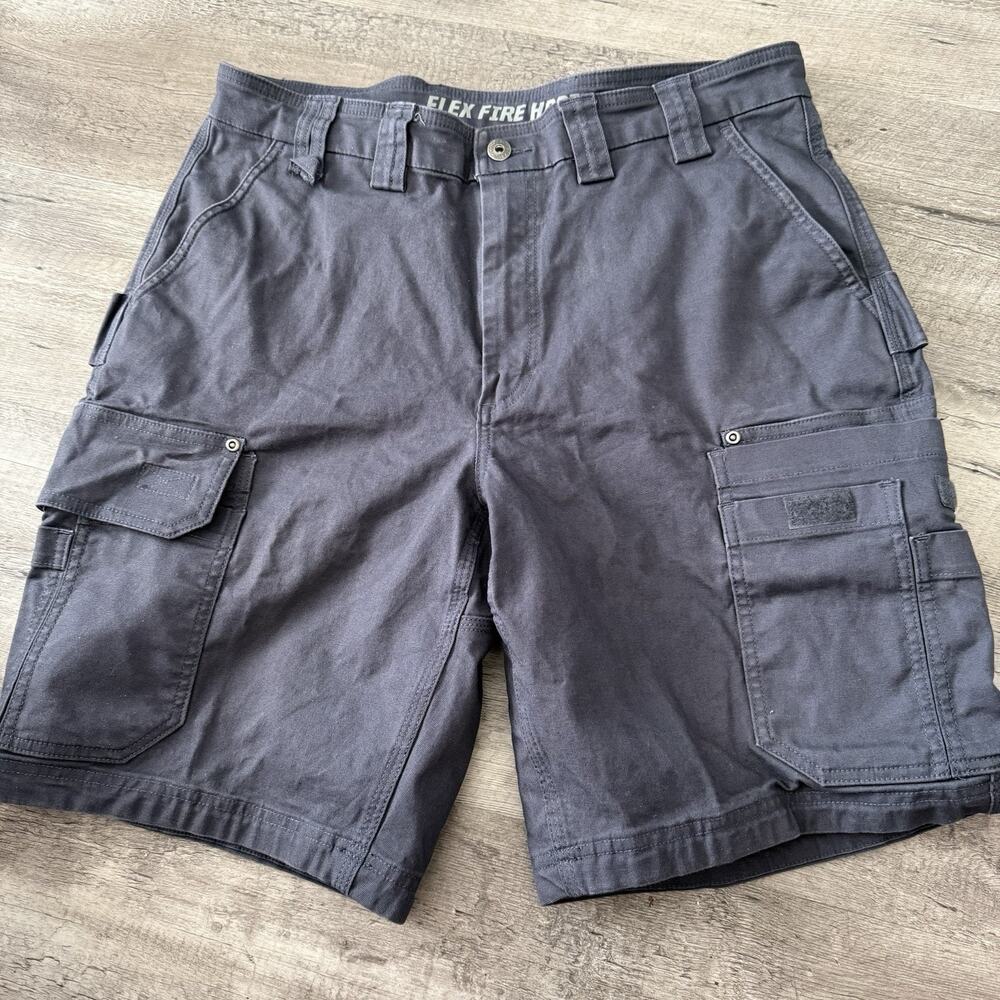 Duluth Flex Fire Hose Cargo Shorts Mens 36 Blue Gray Relaxed Fit Utility Canvas